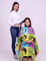 Пеньюар парикмахерский с прорезями для рук, с полной запечаткой Пеньюар парикмахерский с прорезями для рук, с полной запечаткой