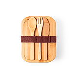 Ланч-бокс BEJAR, ложка, вилка нож в комплекте, 17,2х6,7х12,7см, 700 мл, стекло, бамбук