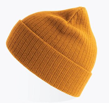 Шапка вязаная "RIO", с отворотом, горчичный, 50% переработанный полиэстер, 50% акрил
